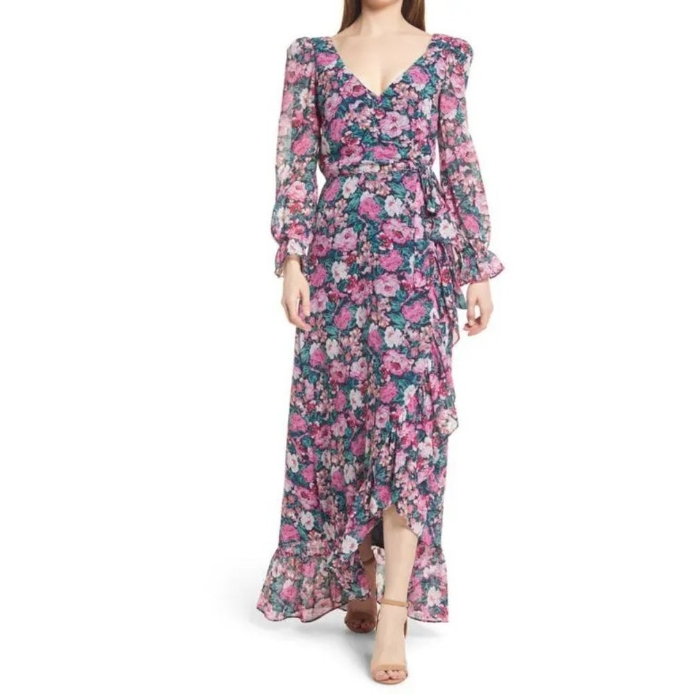NWT WAYF Floral Print Purple Long Sleeve Summer Mini Dress P5346